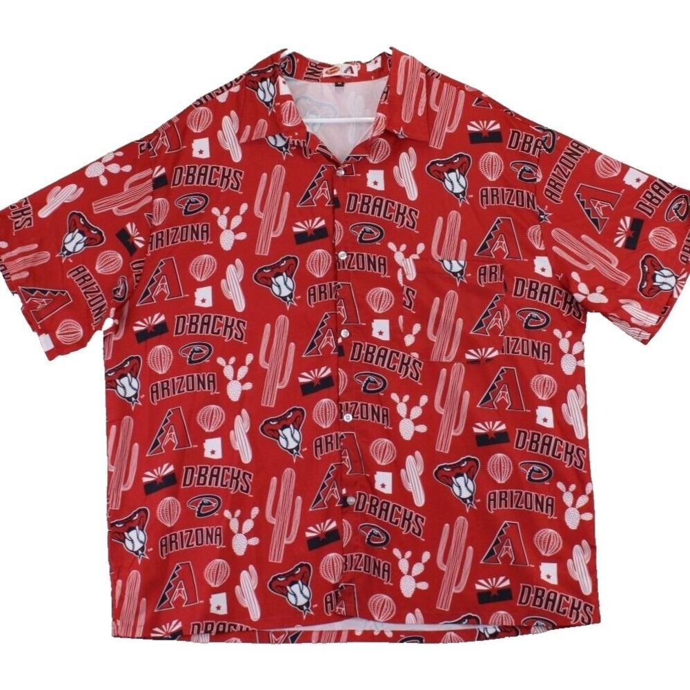 Arizona‎ Diamondbacks MLB Mens Hawaiian Button Up Shirt Red Cactus Print XL